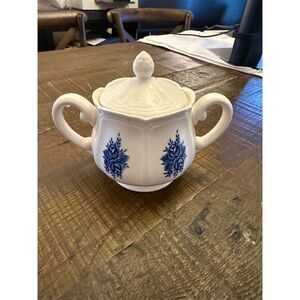 Vintage Mayhill Blue Floral Ironstone Covered Sugar Bowl with Lid